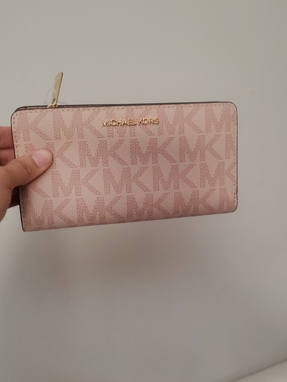 Michael Kors Blush Logo Zip-Around Wallet with Gold Hardware